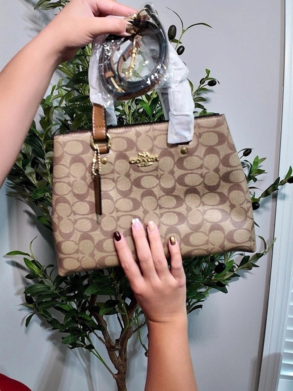 Beige Monogram Handbag with Long Strap – New, Never Used - Picture 4 of 6